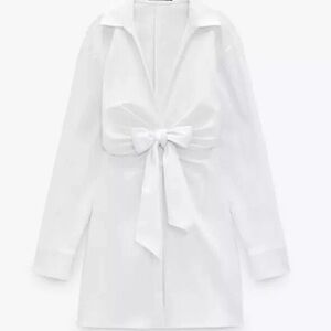 Zara White Poplin Dress with Front Twist